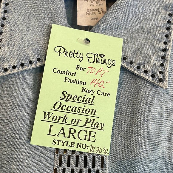 NWT Pretty Things Embellished Denim Button Down Shirt LG - Picture 8 of 11